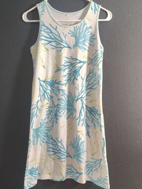 AnaClare Sleeveless Aline Dress White Blue Coral Coastal Resort Print Size Small